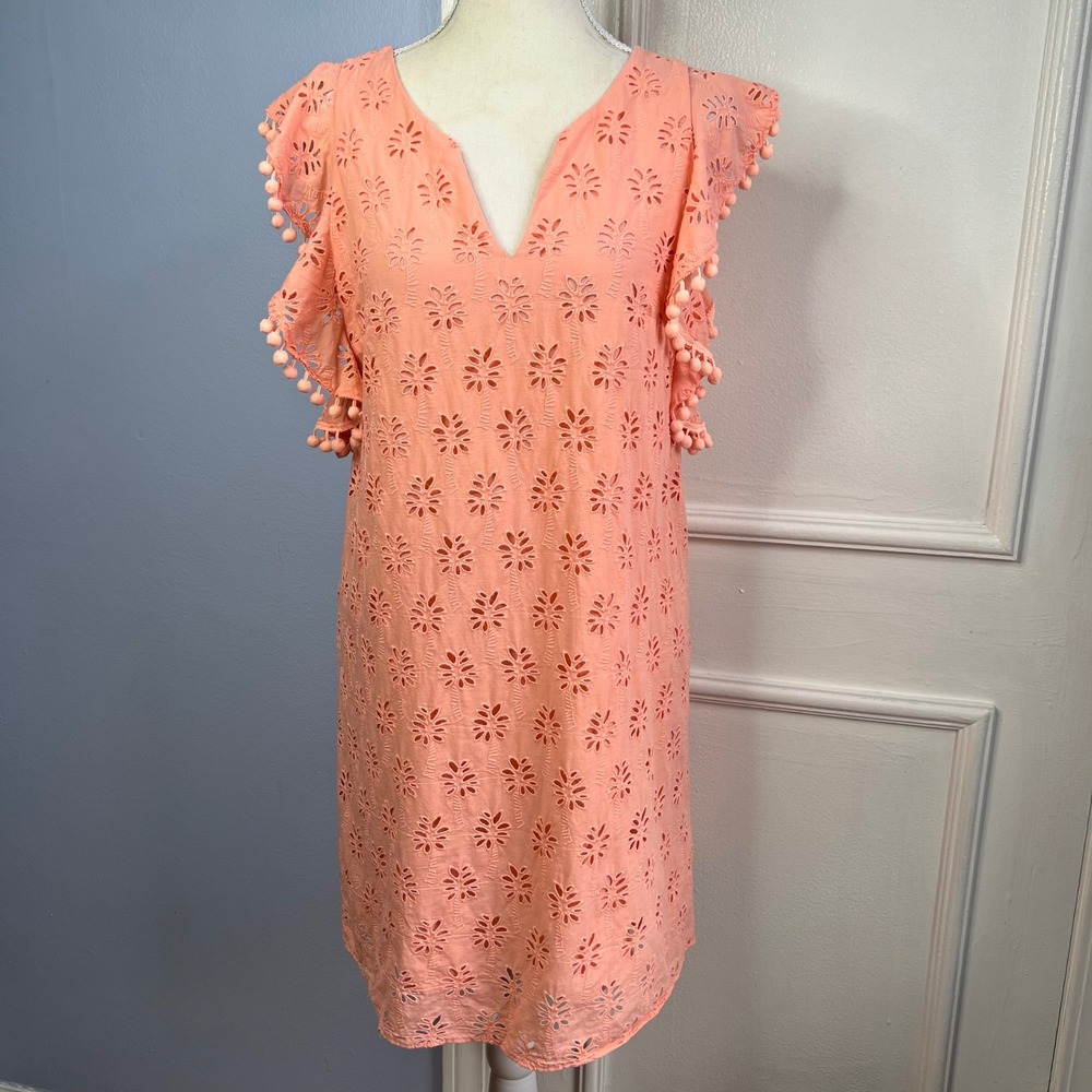 Lilly Pulitzer Coral Eyelet Pom-Pom Mini Dress